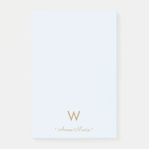 Post-it® Monogramme de script en or bleu clair moderne