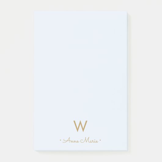 Post-it® Monogramme de script en or bleu clair moderne (Devant)