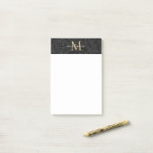 Post-it® Monogramme de script floral noir élégant or (Sur un bureau)