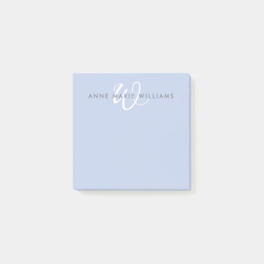 Post-it® Monogramme de script moderne bleu blanc (Devant)