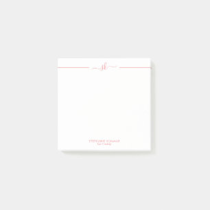 Post-it® Monogramme de script rose personnalisé minimal