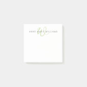 Post-it® Monogramme de script vert clair moderne (Devant)