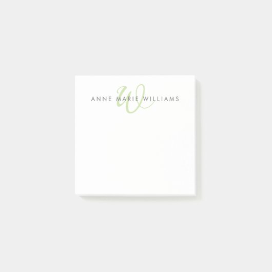 Post-it® Monogramme de script vert clair moderne (Devant)