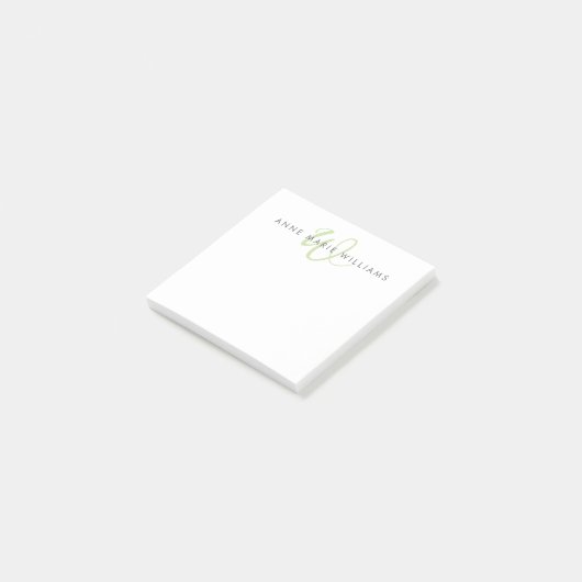Post-it® Monogramme de script vert clair moderne (Incliné)