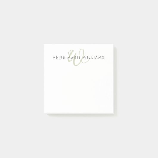 Post-it® Monogramme de script Vert Sauge Moderne (Devant)