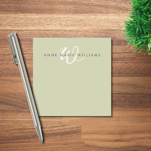 Post-it® Monogramme de style moderne vert sauge blanc