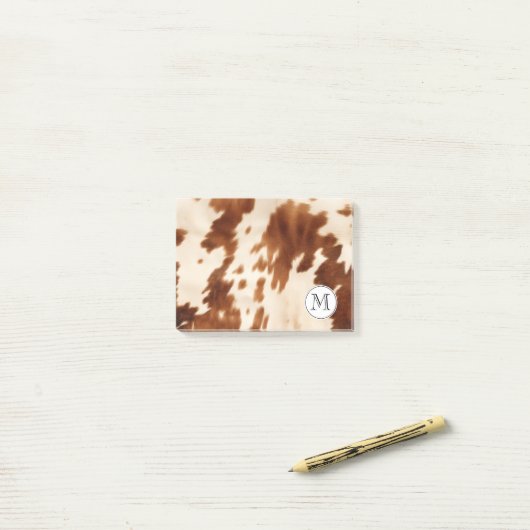 Post-it® Monogramme de vache Brown à la crème (Sur un bureau)