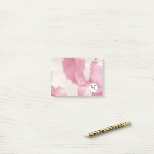 Post-it® Monogramme de vache rose crème (Sur un bureau)
