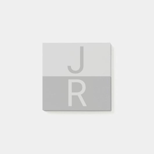 Post-it® Monogramme d'initiales Modernes Gris Clair & Gris (Devant)