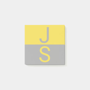 Post-it® Monogramme d'initiales modernes jaune et gris