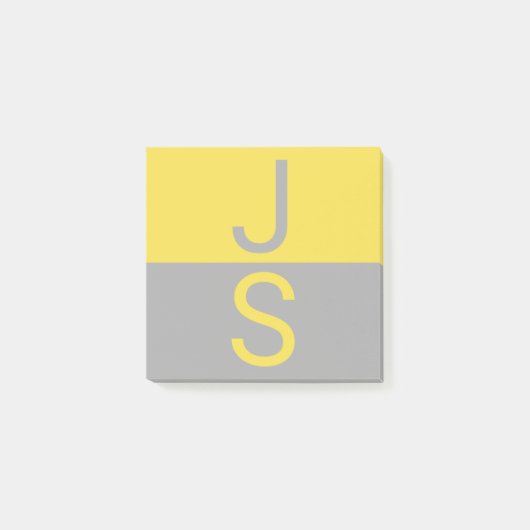 Post-it® Monogramme d'initiales modernes jaune et gris (Devant)