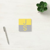 Post-it® Monogramme d'initiales modernes jaune et gris (Bureau)