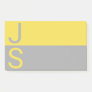 Post-it® Monogramme d'initiales modernes jaune et gris