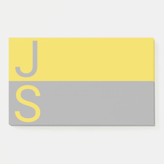 Post-it® Monogramme d'initiales modernes jaune et gris (Devant)