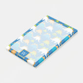 Post-it® Monogramme | Dinosaures verts orange bleu (Incliné)