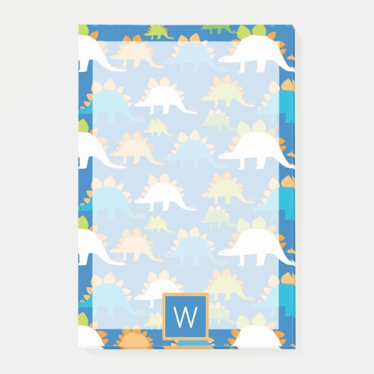 Post-it® Monogramme | Dinosaures verts orange bleu (Devant)