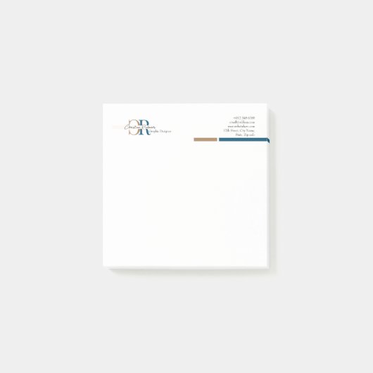 Post-it® Monogramme d'or bleu simple (Devant)