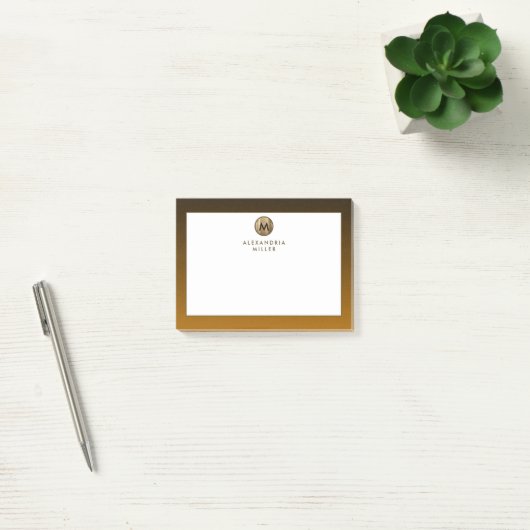 Post-it® Monogramme d'or brossé de luxe minimal (Bureau)