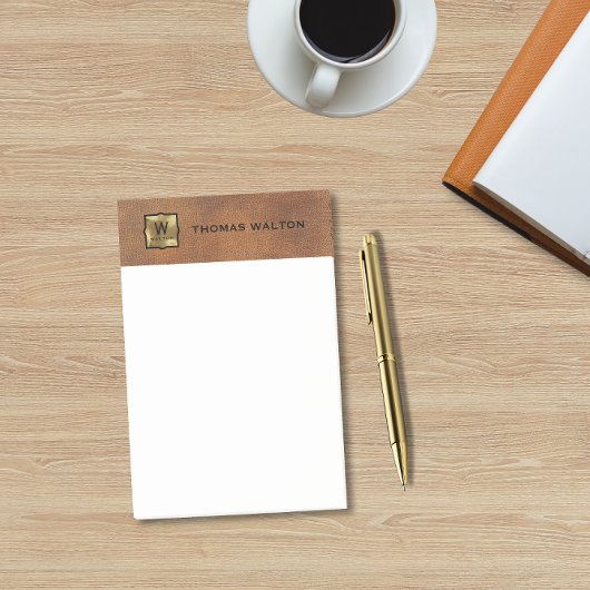 Post-it® Monogramme doré en cuir véritable aspect élégant