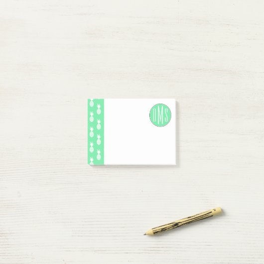 Post-it® Monogramme du motif | de menthe d'ananas (Sur un bureau)