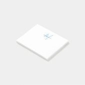 Post-it® Monogramme élégant moderne blanc ciel bleu script (Incliné)