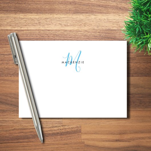 Post-it® Monogramme élégant moderne blanc ciel bleu script