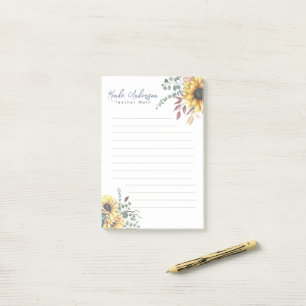Post-it® Monogramme Élégant Tournesols Rustiques Professeur