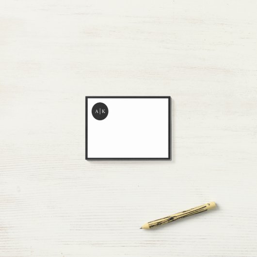 Post-it® Monogramme en cercle noir et blanc simple (Sur un bureau)