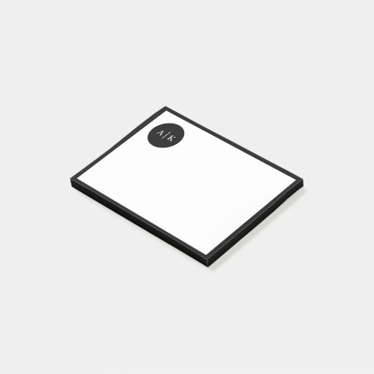Post-it® Monogramme en cercle noir et blanc simple (Incliné)