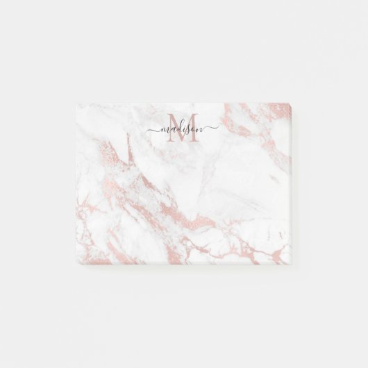 Post-it® Monogramme en marbre d'or rose rose rose moderne (Devant)
