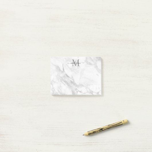 Post-it® Monogramme en marbre gris argent moderne (Sur un bureau)