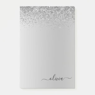 Post-it® Monogramme en métal brossé argenté Nom Luxe