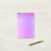 Post-it® Monogramme en métal brossé violet Nom Luxe (Sur un bureau)