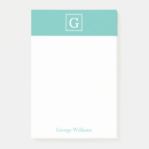 Post-it® Monogramme encadré par Aqua personnalisé