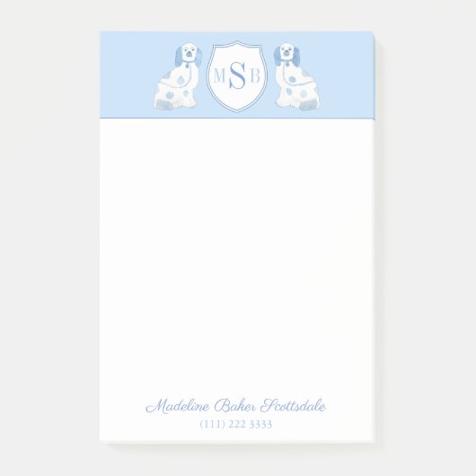 Post-it® Monogramme Espagnol Du Staffordshire Bleu Et Blanc (Devant)