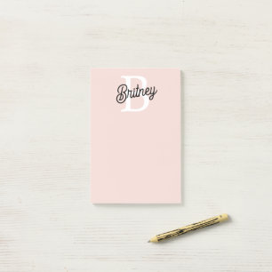 Post-it® Monogramme et nom personnalisé moderne Pastel Pink