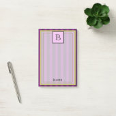 Post-it® Monogramme et nom sur motif rayé violet (Bureau)