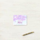 Post-it® Monogramme étoile pailleté rose violet ajouter let (Sur un bureau)