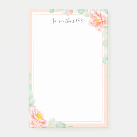 Post-it® Monogramme Eucalyptus Feuille Peony Floral Peach S (Devant)