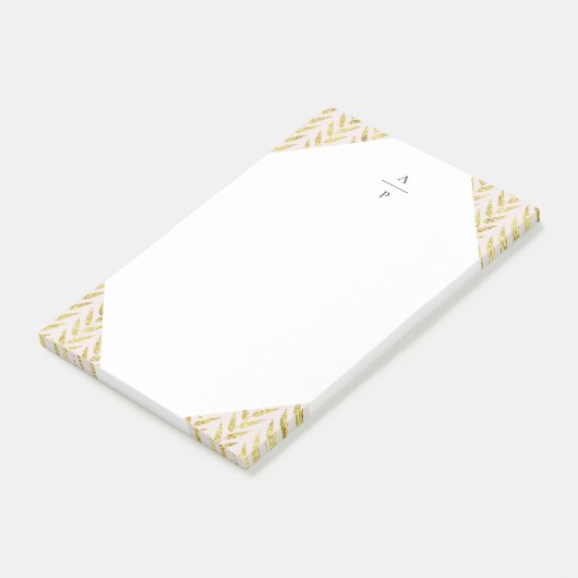 Post-it® Monogramme feuille rose et or (Incliné)