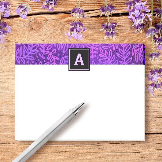 Post-it® Monogramme feuille violet motif botanique audacieu