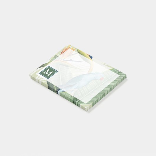 Post-it® Monogramme | Feuilles de palmiers à oiseaux bleus (Incliné)