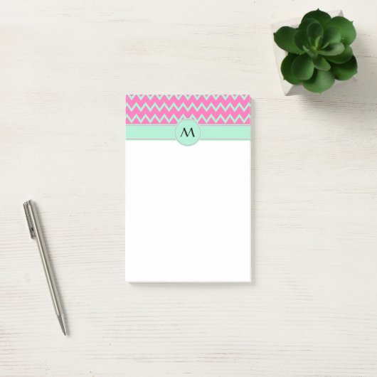 Post-it® Monogramme fille rose et vert Motif Zigzag (Bureau)