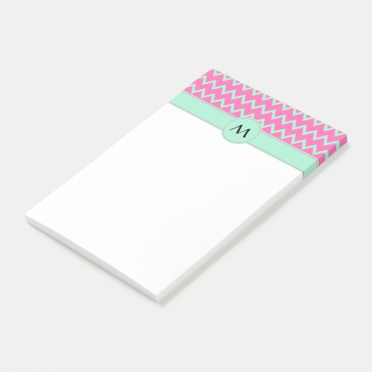 Post-it® Monogramme fille rose et vert Motif Zigzag (Incliné)