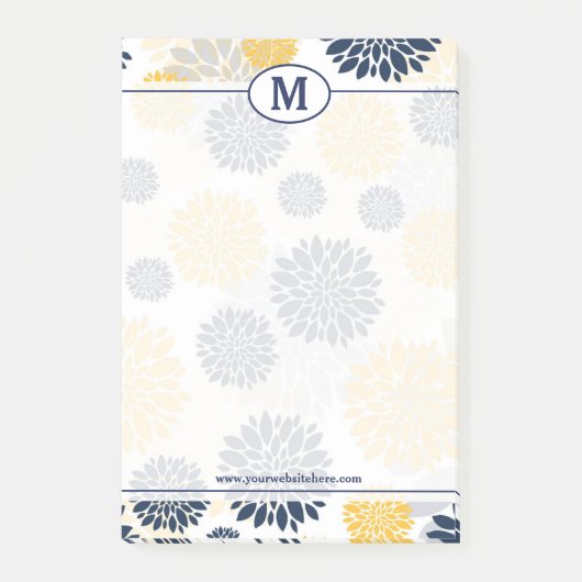Post-it® Monogramme floral bleu marine et or (Devant)