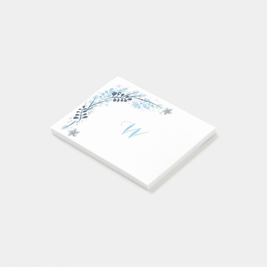 Post-it® Monogramme floral d'hiver bleu (Incliné)