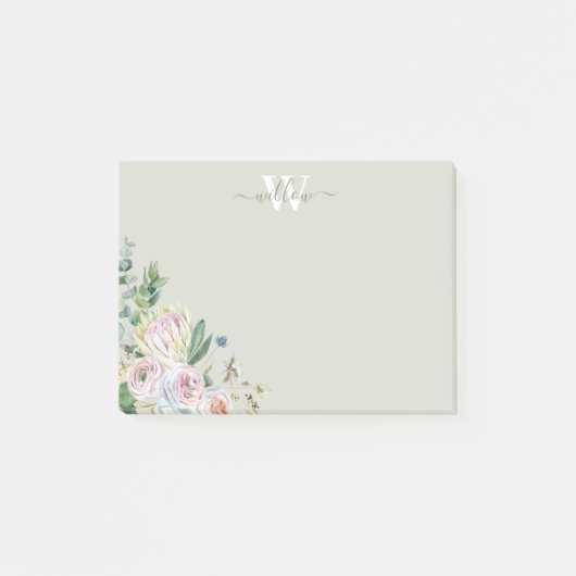 Post-it® Monogramme floral fillette verte Notes post-it (Devant)