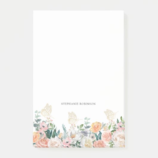 Post-it® Monogramme Floral Gold Butterfly Personnalisé (Devant)