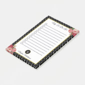 Post-it® Monogramme Floral Noir Pois Nom à faire (Incliné)