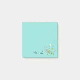 Post-it® Monogramme floral personnalisé bleu Turquoise